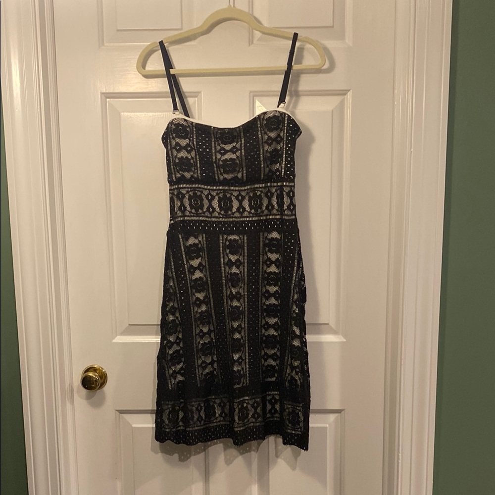 White House Black Market Black and Cream Midi Dress